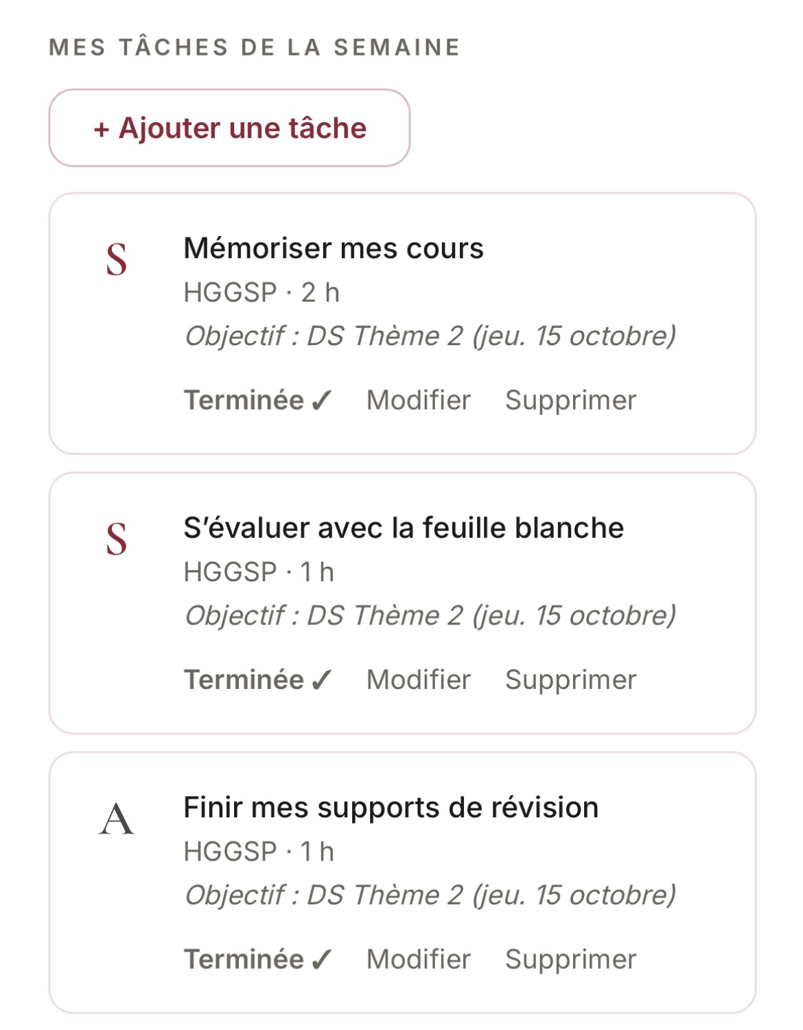 Exemple de liste de tâches hiérarchisées par rang dans Mon Système